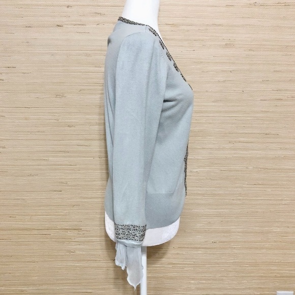 Nic & Zoe Beaded Floral Detail Silk Blend Snap Button Front Cardigan Size Large - Picture 3 of 7